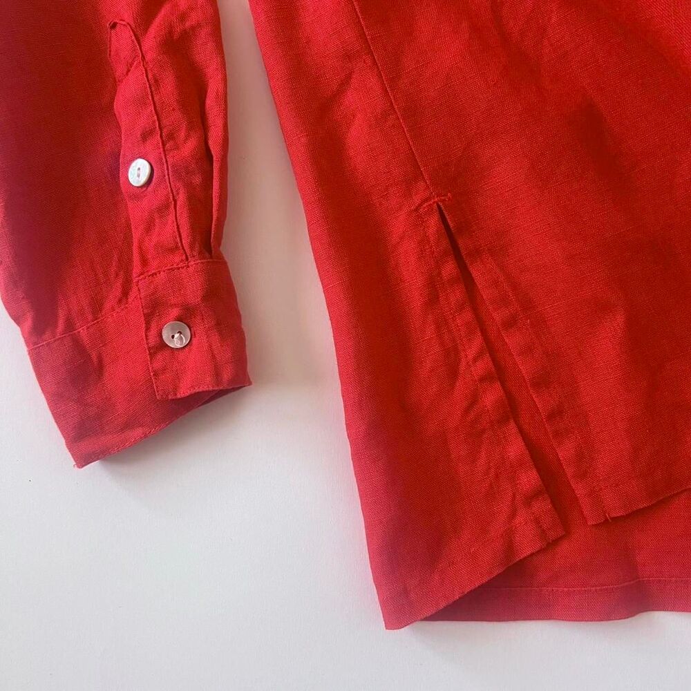 Chico’s Women's red linen button down Shirt with pockets - Picture 6 of 8